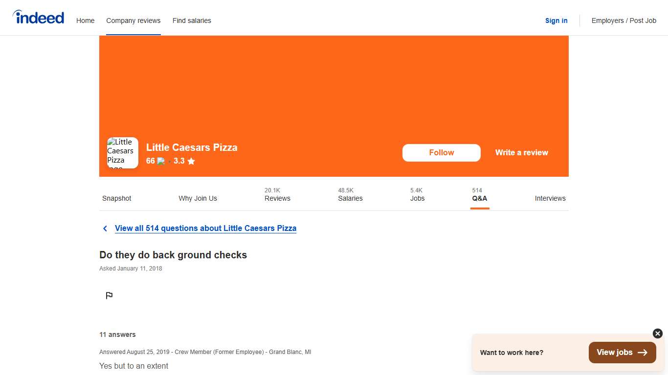 Do they do back ground checks Little Caesars Pizza Indeed.com